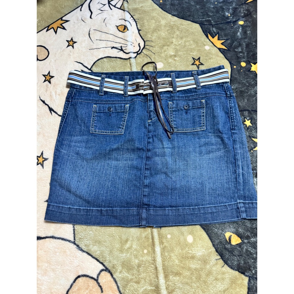 Y2K Tommy Hilfiger‎ Denim Mini Skirt Blue Striped Belt Pockets Casual